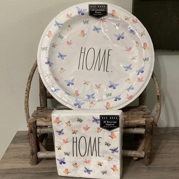 NEW! Rae Dunn HOME BUTTERFLY PAPER LUNCHEON PLATES AND NAPKINS - Picture 1 of 8
